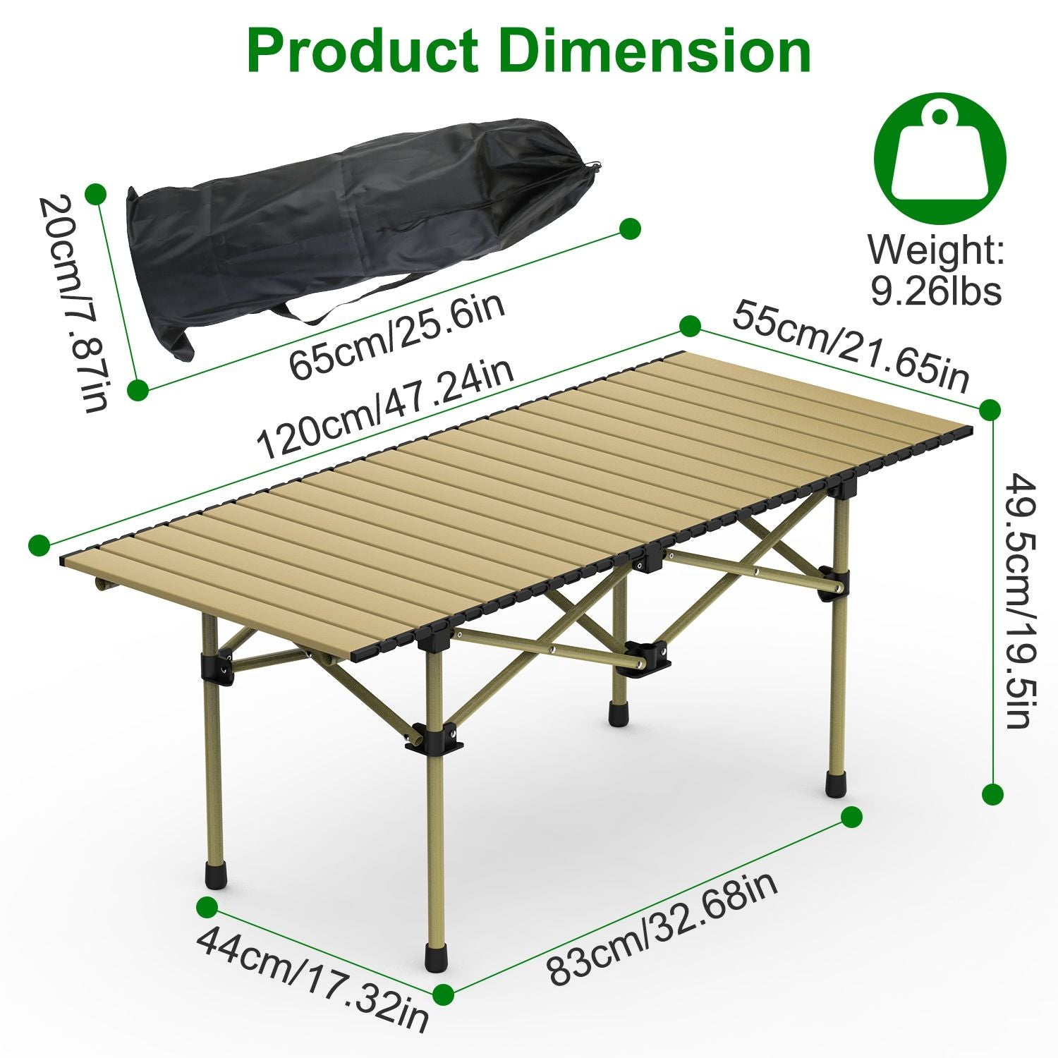 Folding Camping Table Portable Lightweight Carbon Steel Roll-up Picnic BBQ Desk with Carry Bag Heavy Duty for Outdoor Beach Backyard Party Patio Camping Hiking BBQ Picnic Fishing