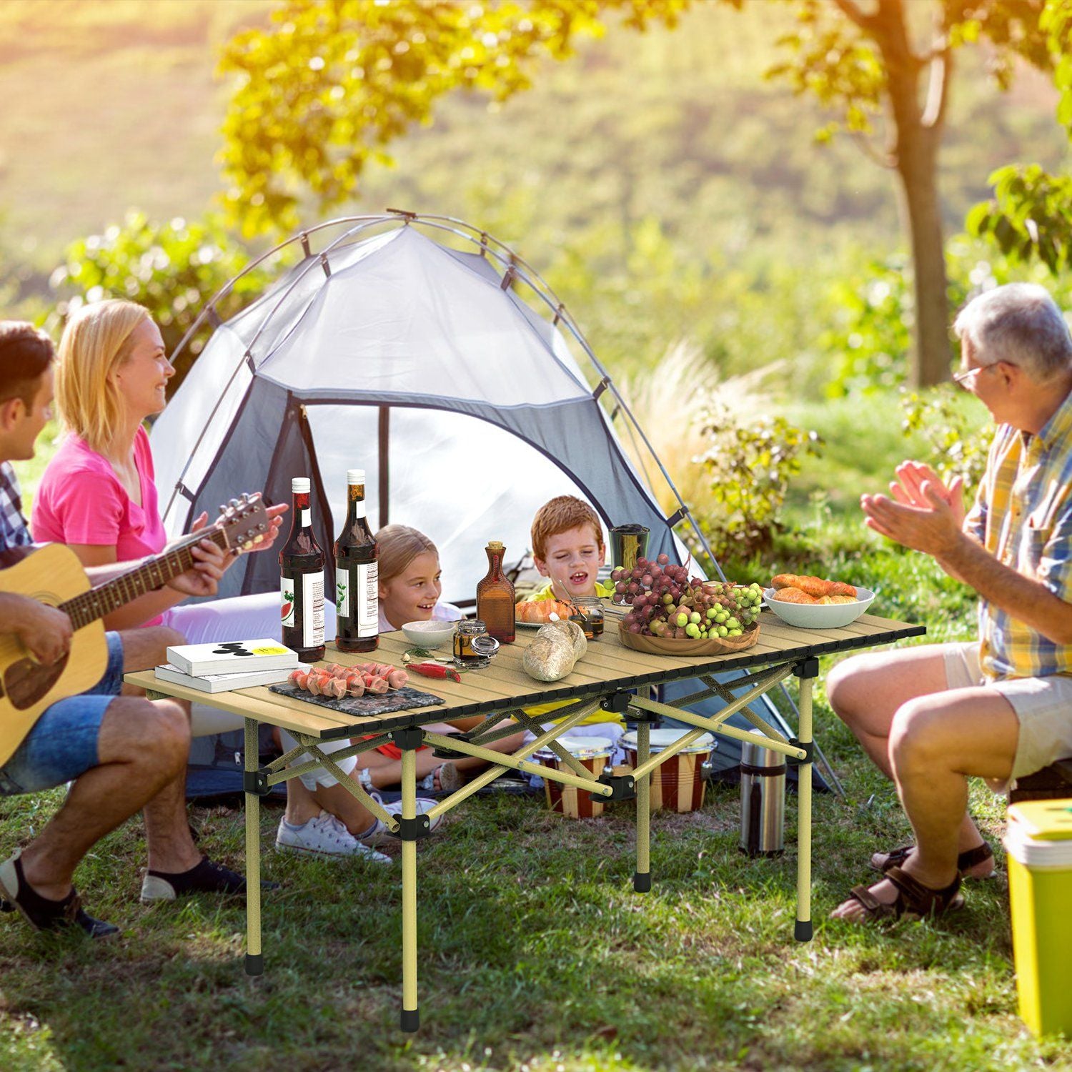 Folding Camping Table Portable Lightweight Carbon Steel Roll-up Picnic BBQ Desk with Carry Bag Heavy Duty for Outdoor Beach Backyard Party Patio Camping Hiking BBQ Picnic Fishing