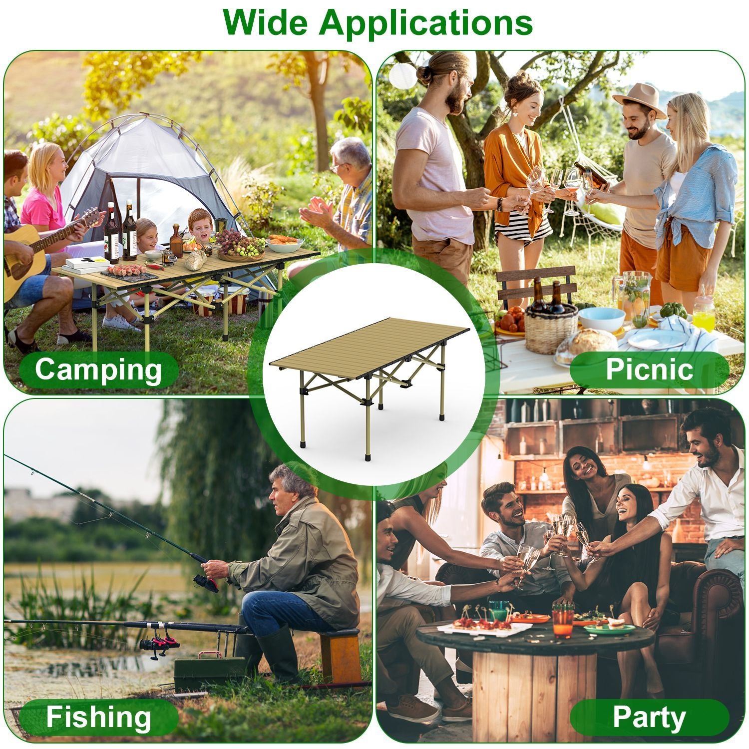 Folding Camping Table Portable Lightweight Carbon Steel Roll-up Picnic BBQ Desk with Carry Bag Heavy Duty for Outdoor Beach Backyard Party Patio Camping Hiking BBQ Picnic Fishing