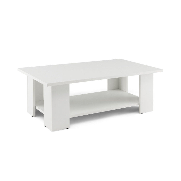 Large 41 Inch 2-tier Wooden Modern Coffee Table with Storage Shelf living room table