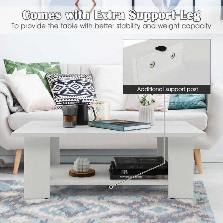 Large 41 Inch 2-tier Wooden Modern Coffee Table with Storage Shelf living room table