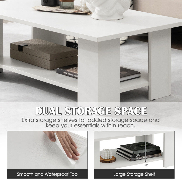 Large 41 Inch 2-tier Wooden Modern Coffee Table with Storage Shelf living room table