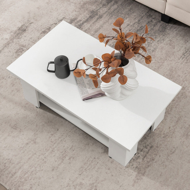 Large 41 Inch 2-tier Wooden Modern Coffee Table with Storage Shelf living room table