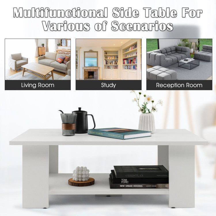 Large 41 Inch 2-tier Wooden Modern Coffee Table with Storage Shelf living room table