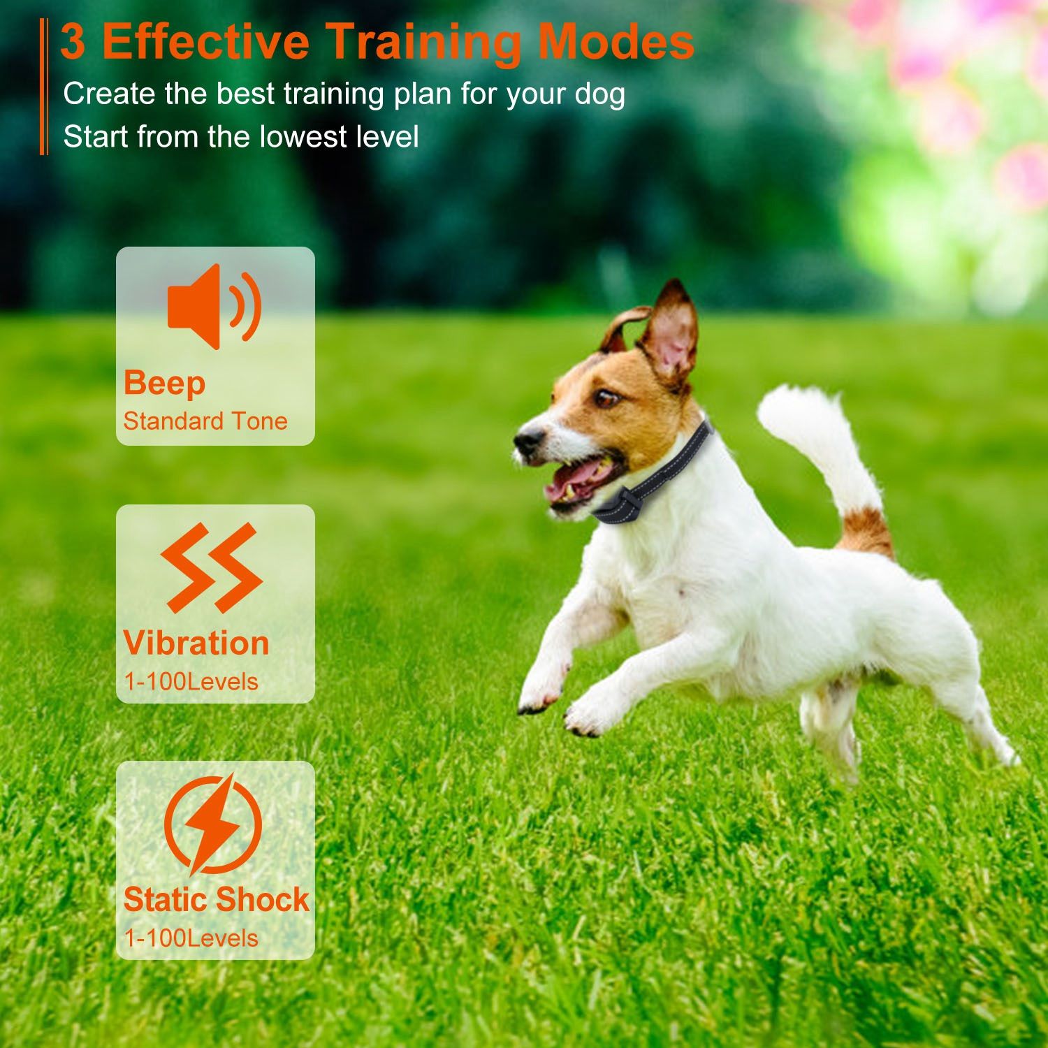 3280FT Dog Training Collar IP67 Waterproof Pet Beep Vibration Electric Shock Collar 3 Channels Rechargeable Transmitter Receiver Trainer with Flashlight