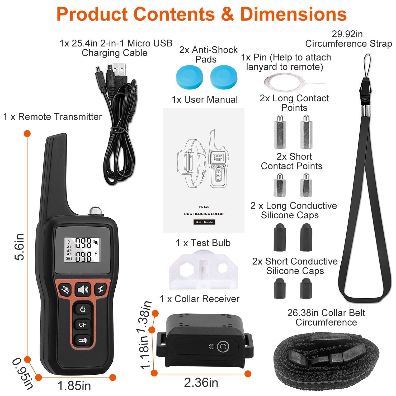 3280FT Dog Training Collar IP67 Waterproof Pet Beep Vibration Electric Shock Collar 3 Channels Rechargeable Transmitter Receiver Trainer with Flashlight