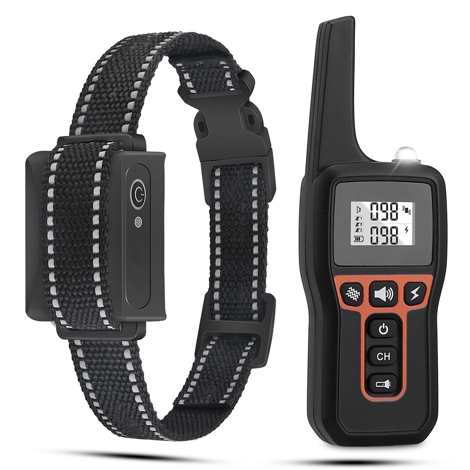 3280FT Dog Training Collar IP67 Waterproof Pet Beep Vibration Electric Shock Collar 3 Channels Rechargeable Transmitter Receiver Trainer with Flashlight