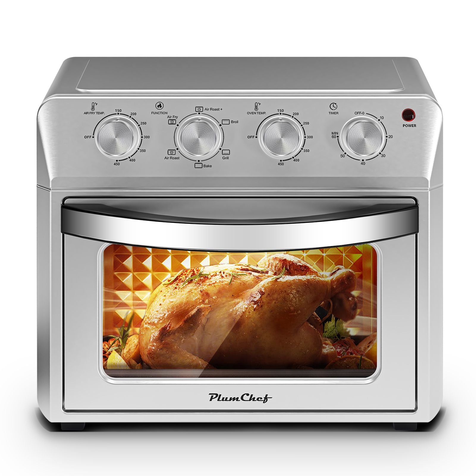 27.5QT 6-in-1 Air Fryer Toaster Oven Dropdown-Door 6-Slice Countertop Convection Oven for Air Frying, Baking, Roasting, Broiling & Grilling, 1600W, Sliver