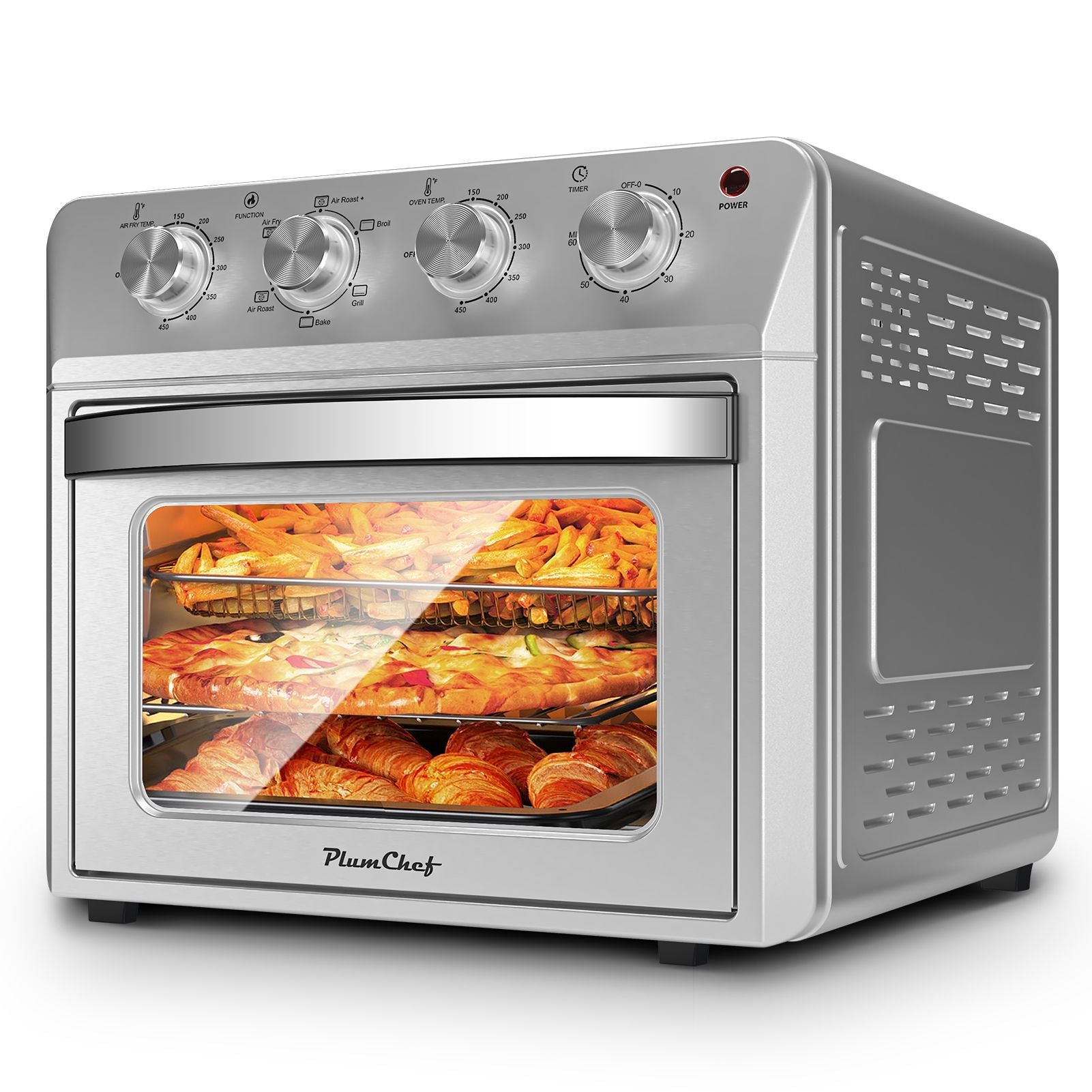 27.5QT 6-in-1 Air Fryer Toaster Oven Dropdown-Door 6-Slice Countertop Convection Oven for Air Frying, Baking, Roasting, Broiling & Grilling, 1600W, Sliver