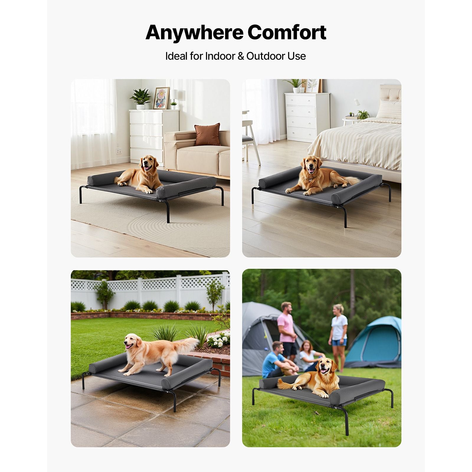 Elevated Dog Bed for Large Dogs, Portable Raised Dog Cot with Washable Pillow, Indoor & Outdoor Pet Cooling Raised Hammock Bed with Steel Metal Frame and Breathable Teslin Mesh, XL, Gray
