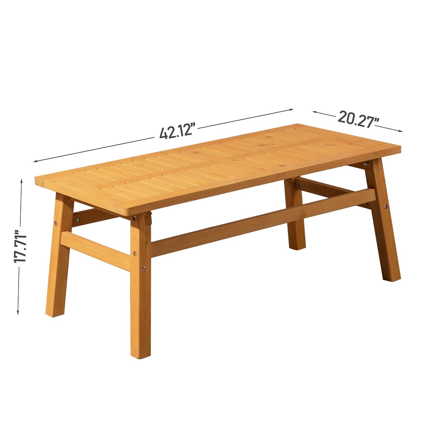 Outdoor Wood Coffee Table, 42" Farmhouse Side Table for Patio, Solid Cedar Wood Accent Table with Slatted Tabletop for Garden Poolside Lawn Living Room, Teak Wood Finish