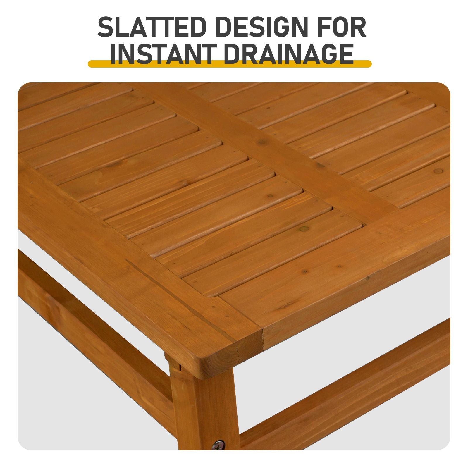 Outdoor Wood Coffee Table, 42" Farmhouse Side Table for Patio, Solid Cedar Wood Accent Table with Slatted Tabletop for Garden Poolside Lawn Living Room, Teak Wood Finish