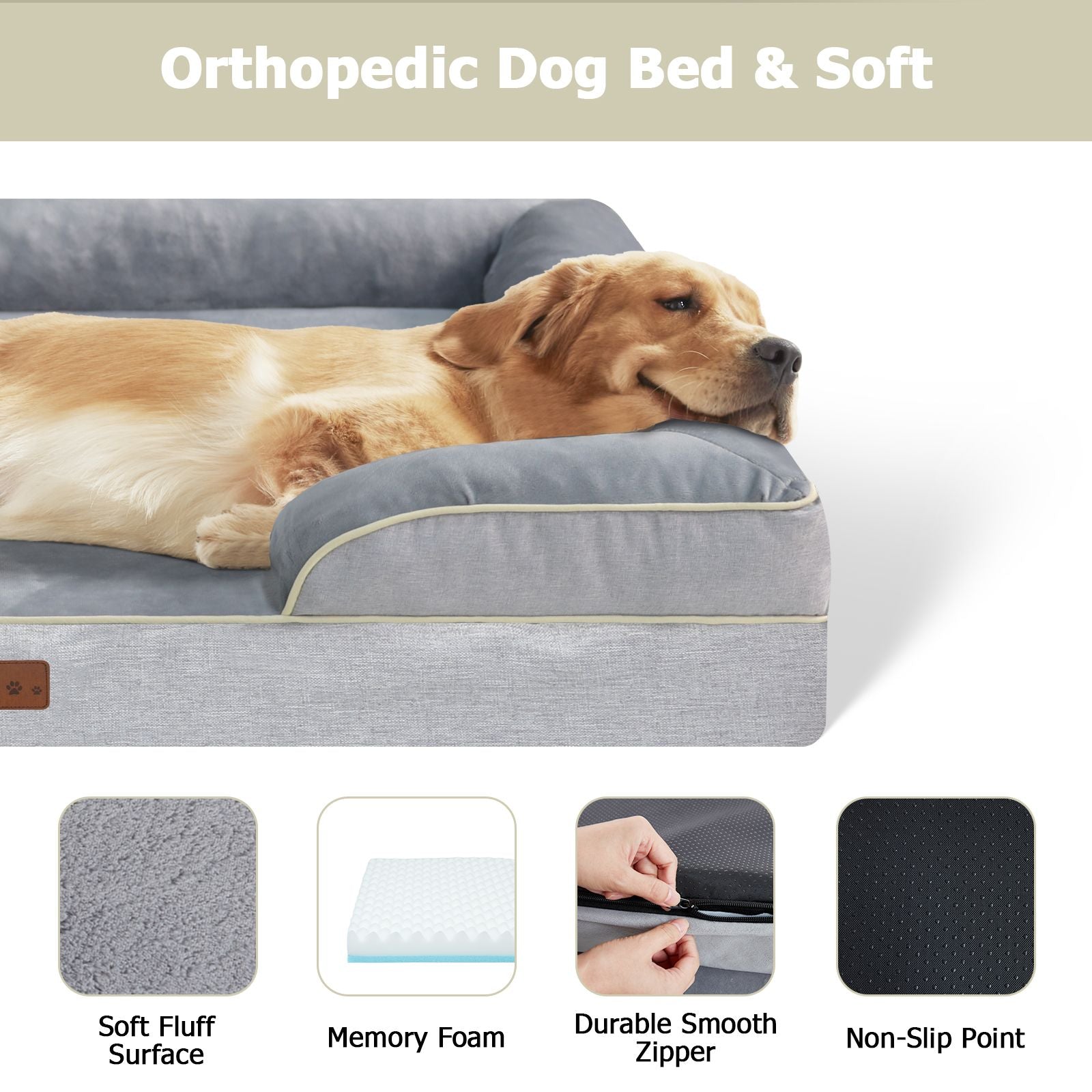 Orthopedic Dog Bed With High Support For Small And Large Breeds - Breathable, Waterproof Memory Foam Bed With Elevated Sides, Featuring A Removable And Washable Cover, And A Non-Slip Base