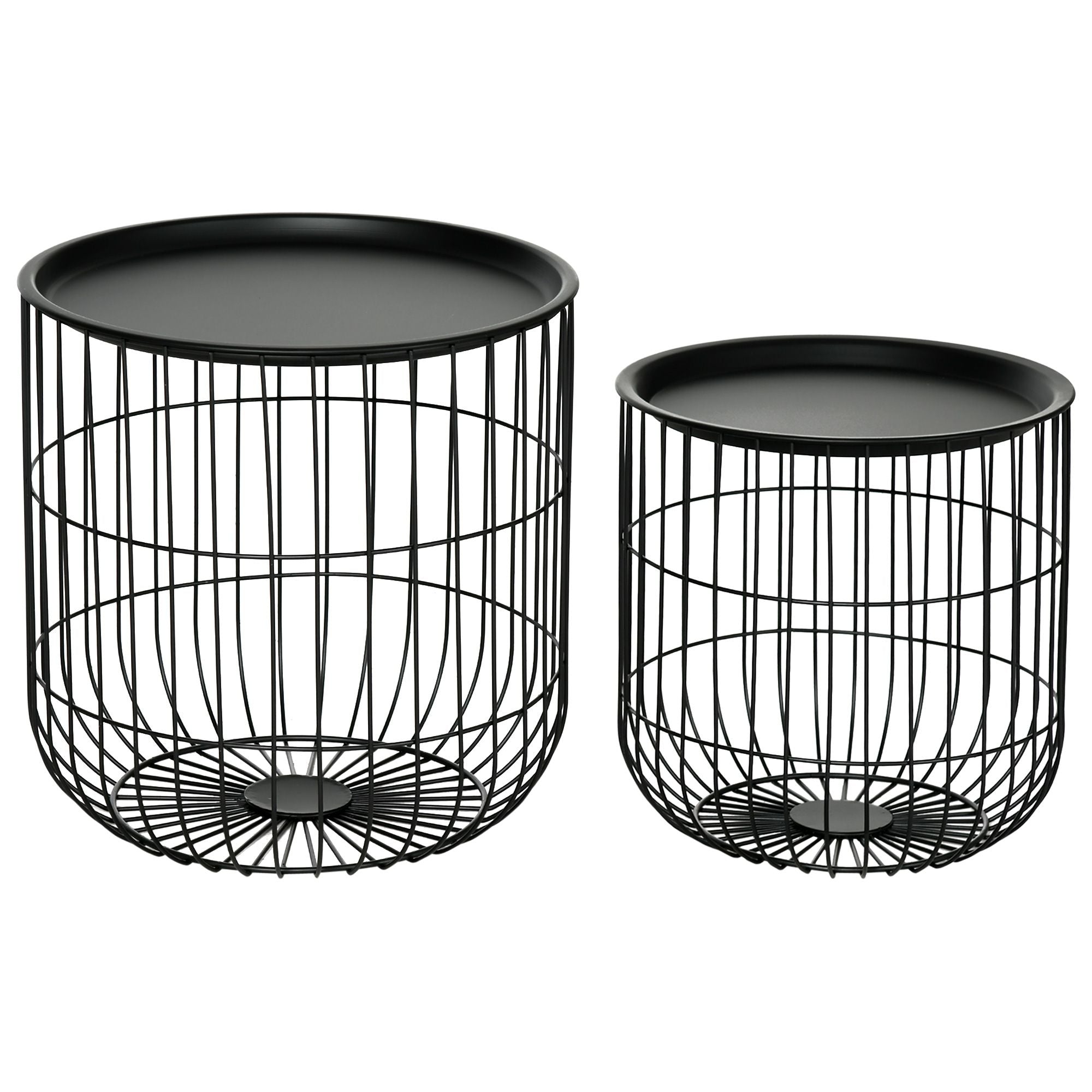 Coffee Table Set, Nest of Coffee Tables with Steel Wired Basket Body and Removable Top for Living Room, Black