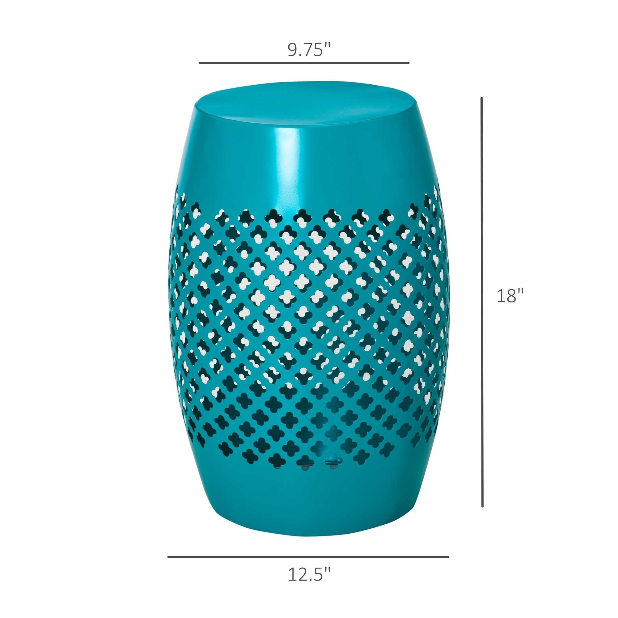 12.5" Steel Outdoor Side Table, Round Hollow Drum Patio End Table, Accent Table for Indoor and Outdoor, Blue