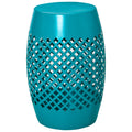 12.5" Steel Outdoor Side Table, Round Hollow Drum Patio End Table, Accent Table for Indoor and Outdoor, Blue