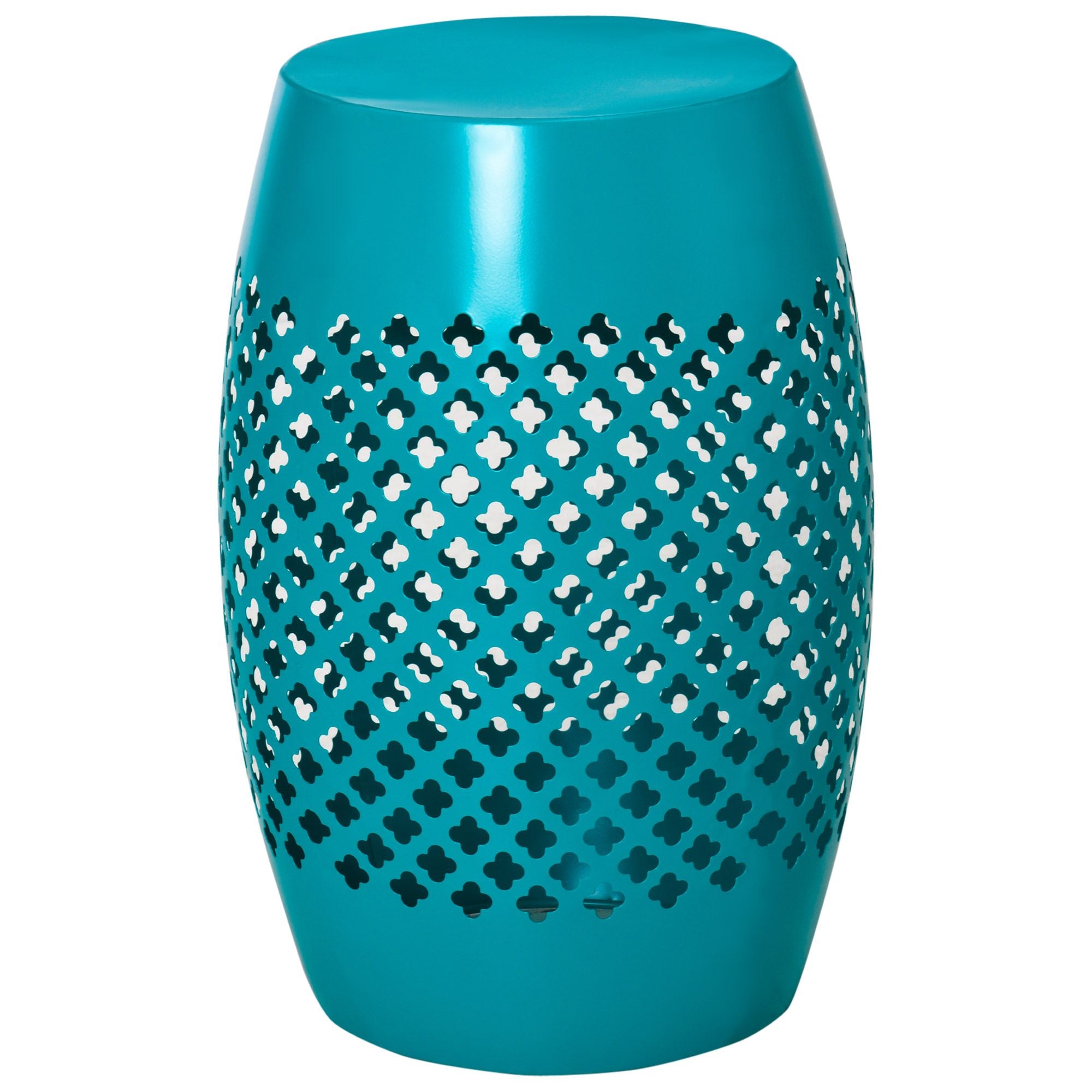 12.5" Steel Outdoor Side Table, Round Hollow Drum Patio End Table, Accent Table for Indoor and Outdoor, Blue