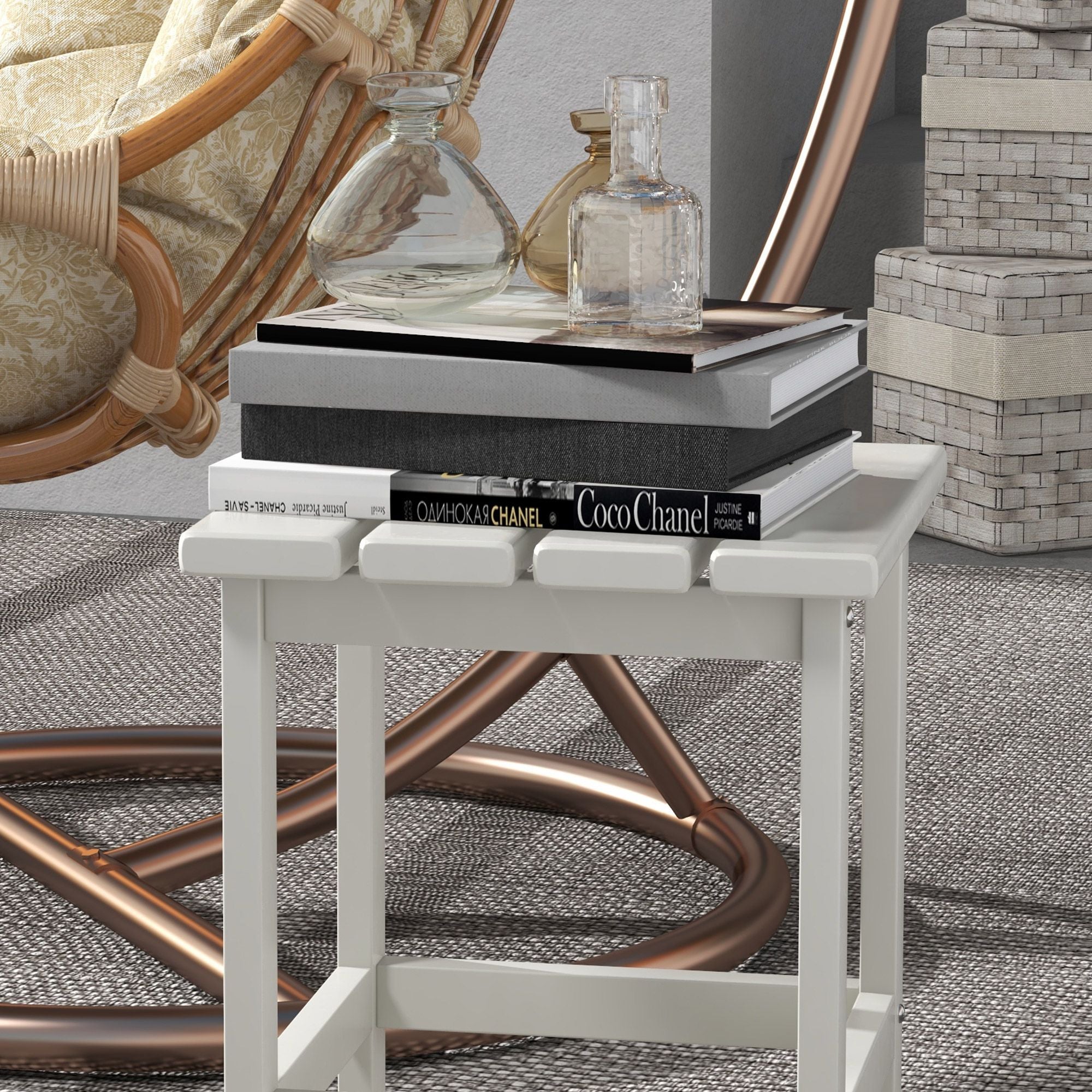 Adirondack Side Table, Square Patio End Table, Weather Resistant 15" Outdoor HDPE Table for Porch, Pool, Balcony, White