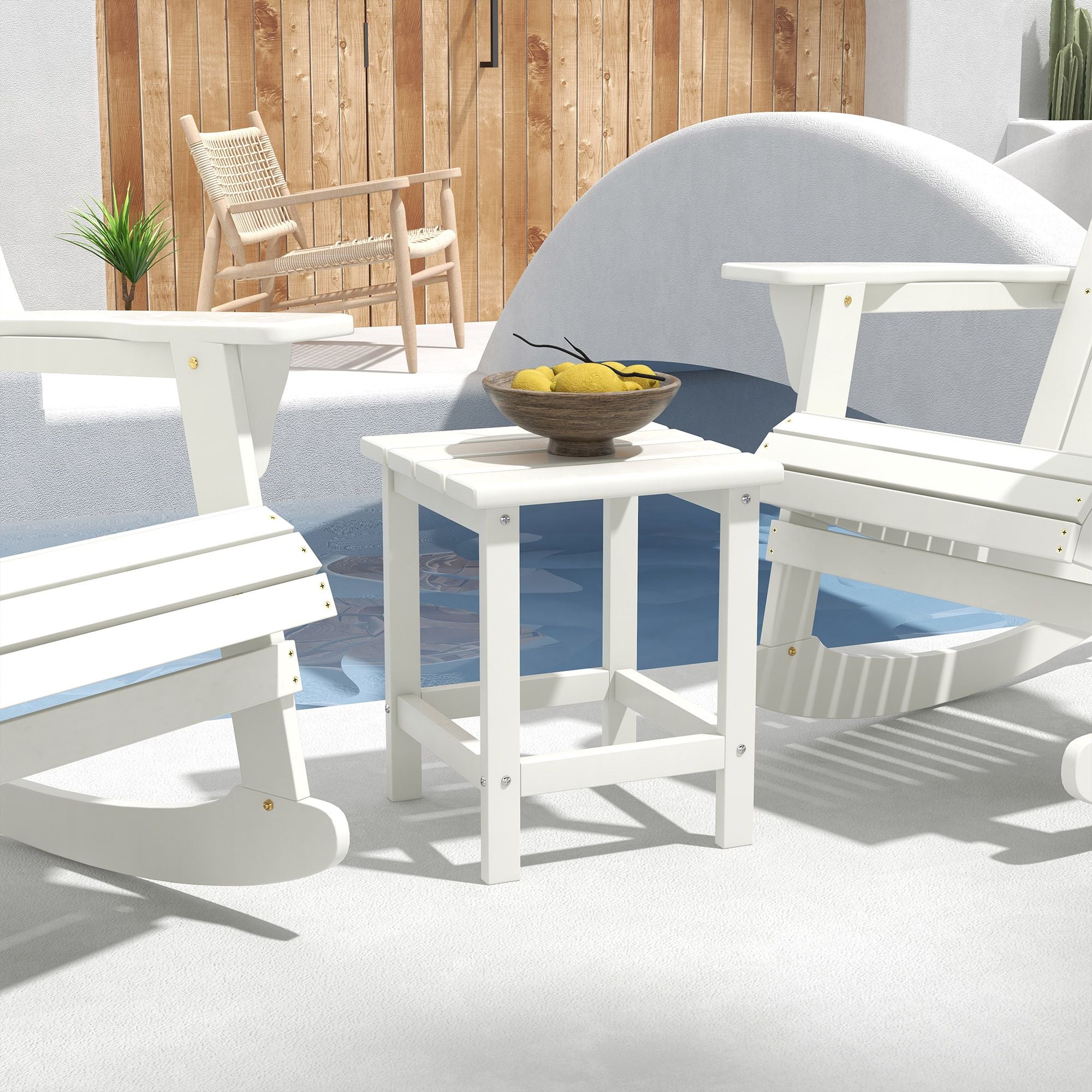 Adirondack Side Table, Square Patio End Table, Weather Resistant 15" Outdoor HDPE Table for Porch, Pool, Balcony, White
