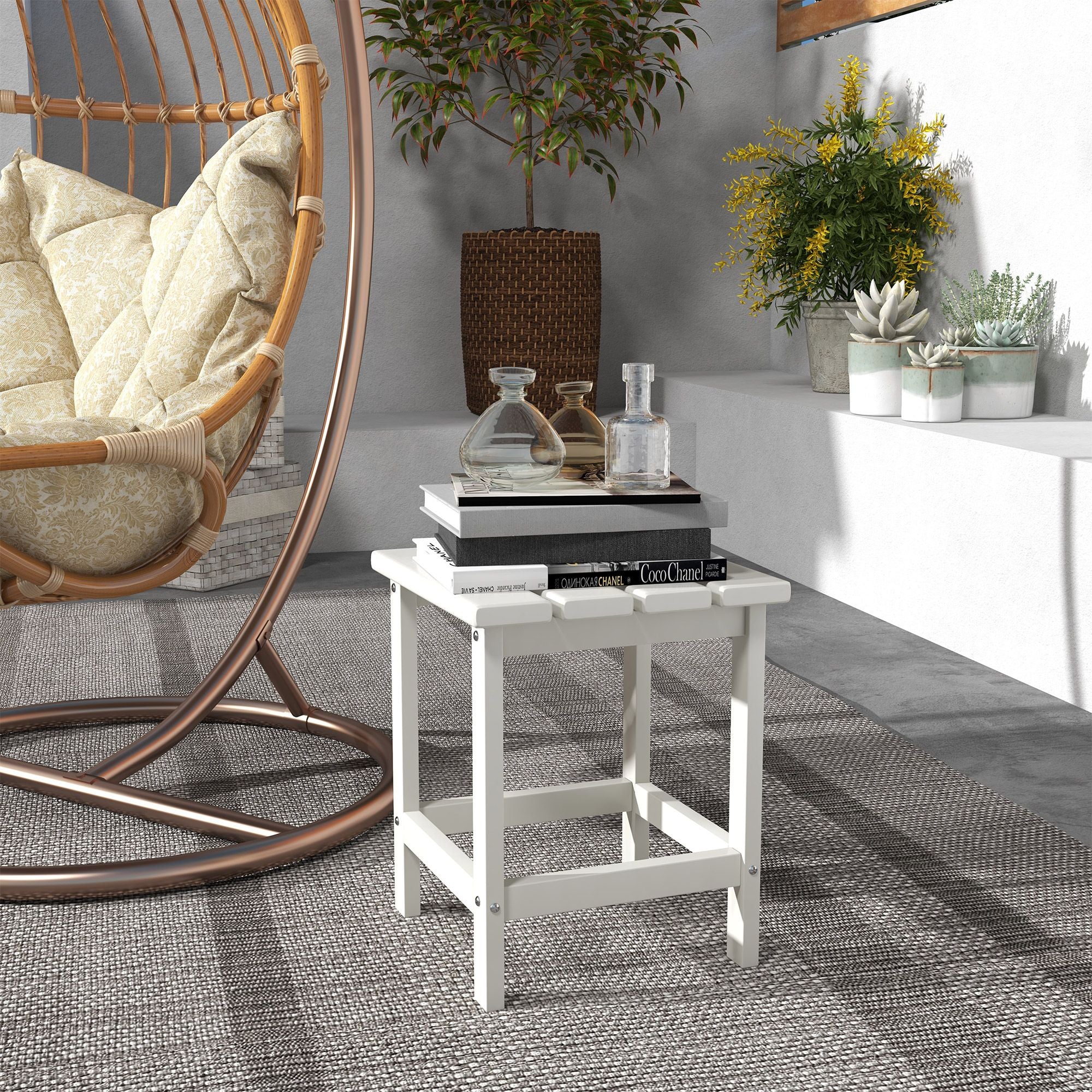 Adirondack Side Table, Square Patio End Table, Weather Resistant 15" Outdoor HDPE Table for Porch, Pool, Balcony, White