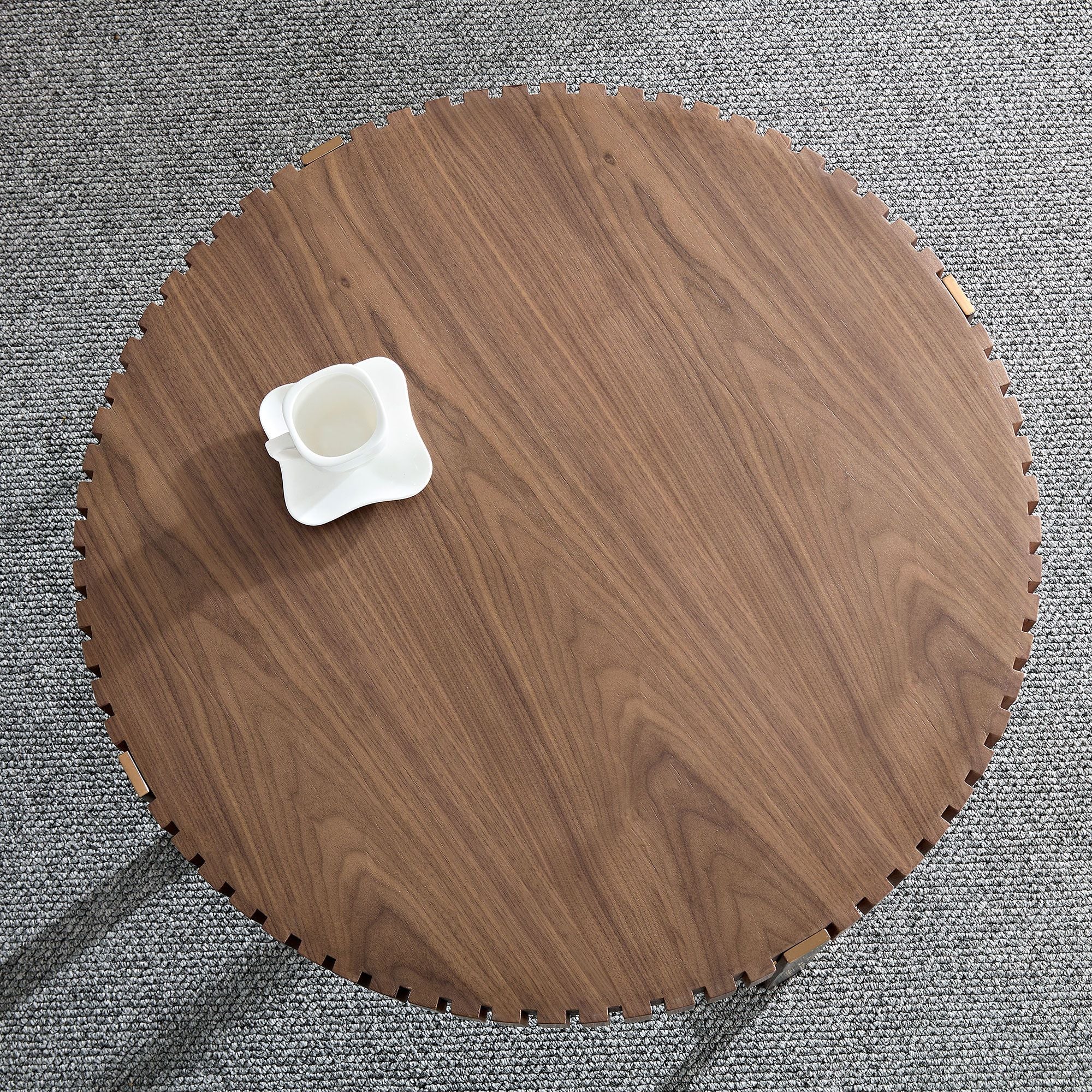 Modern Handcraft Drum Coffee Table 31.5 inch Round Coffee Table for Living Room,Small Coffee Table with Sturdy Pedestal