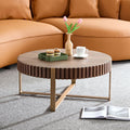 Modern Handcraft Drum Coffee Table 31.5 inch Round Coffee Table for Living Room,Small Coffee Table with Sturdy Pedestal