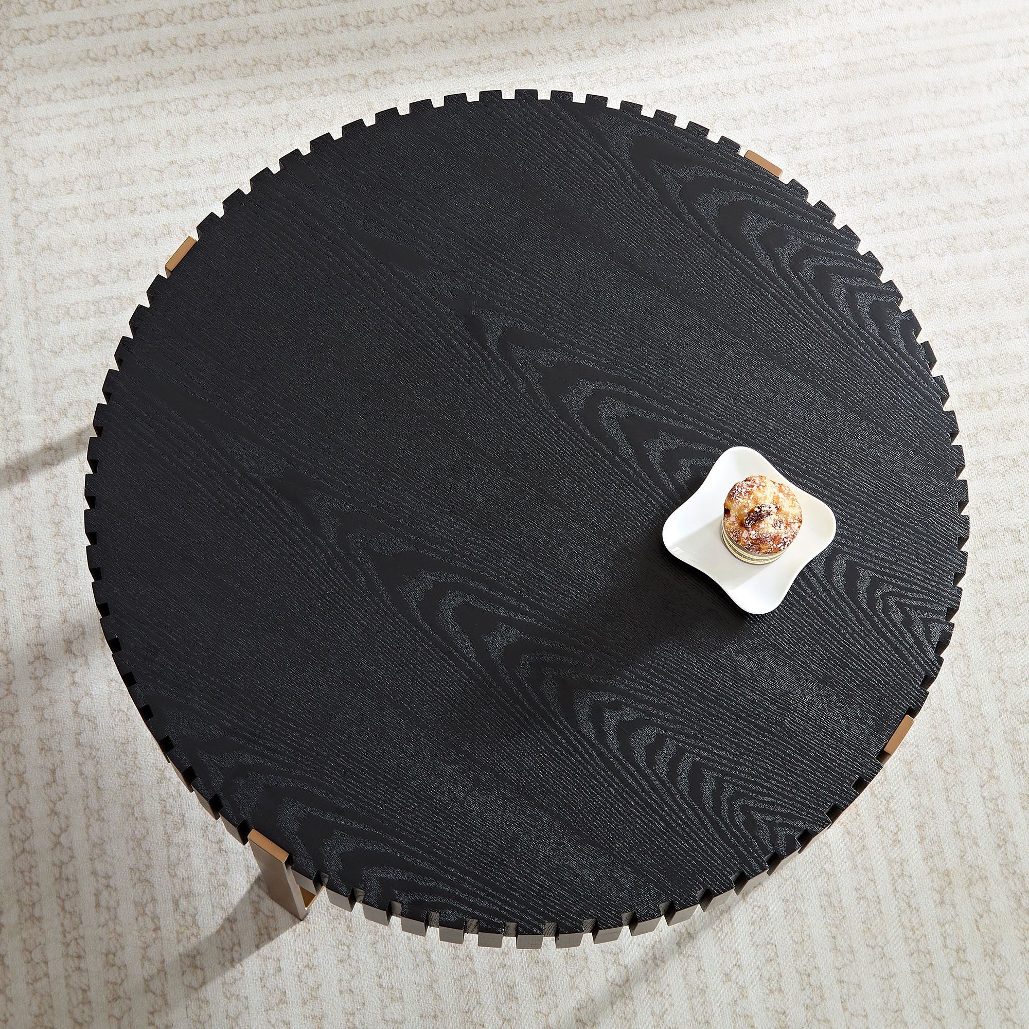 Modern Handcraft Drum Coffee Table 31.5 inch Round Coffee Table for Living Room,Small Coffee Table with Sturdy Pedestal