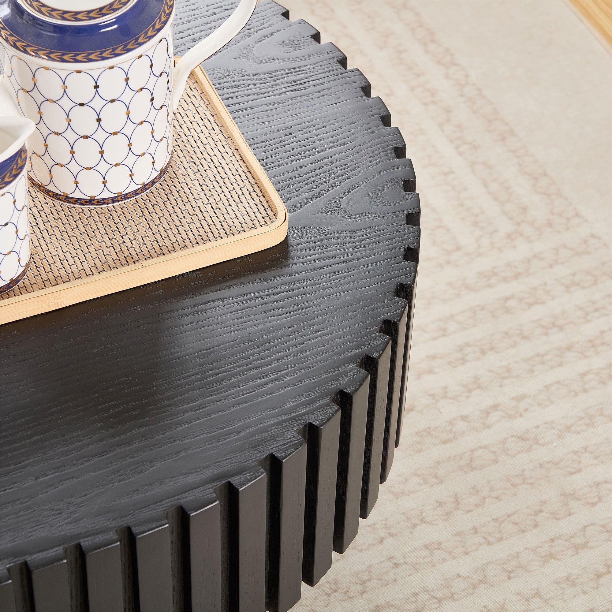 43.70 Inch Modern Handcraft Drum Coffee Table Oval Coffee Table for Living Room,Small Wooden Coffee Table with Sturdy Pedestal for Office