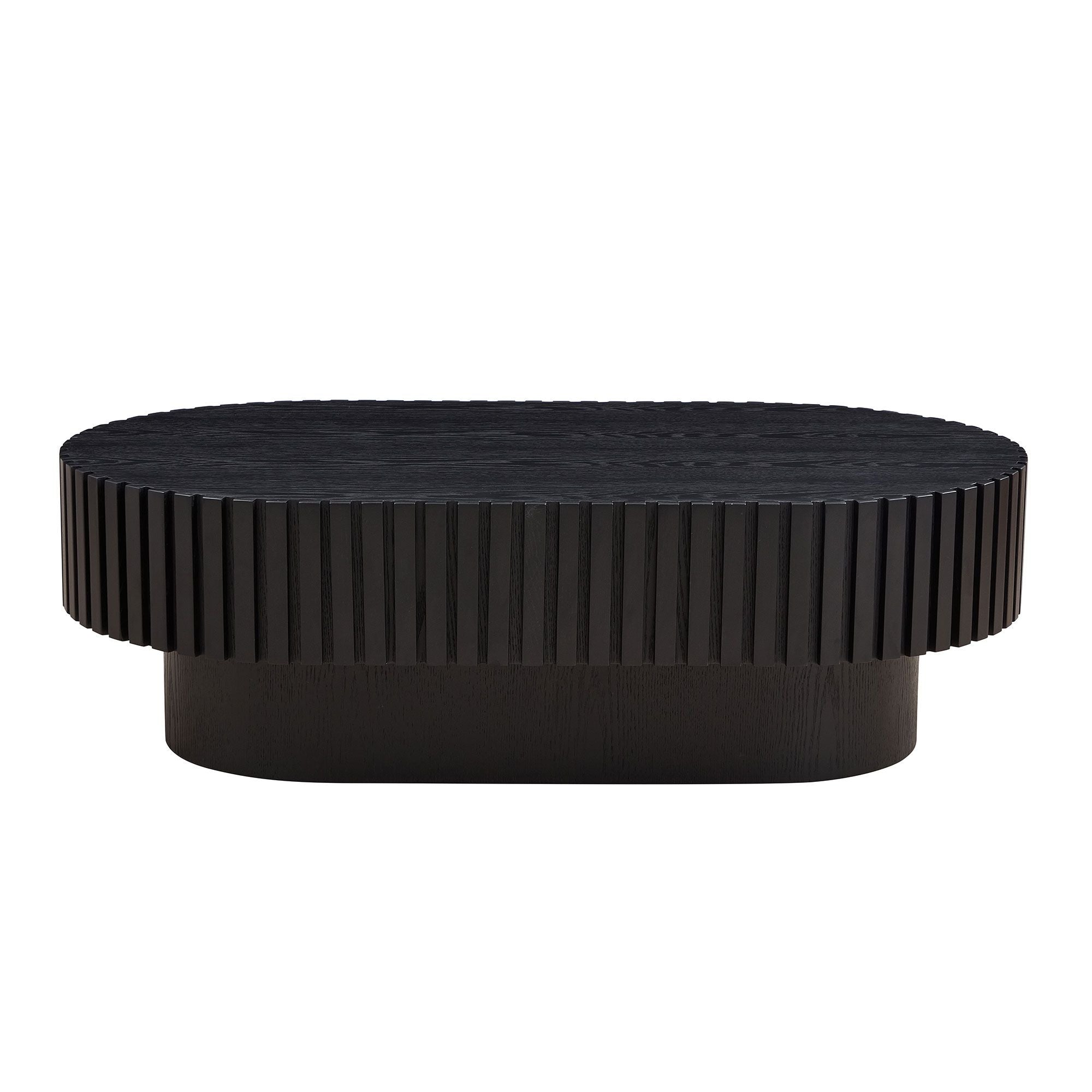 43.70 Inch Modern Handcraft Drum Coffee Table Oval Coffee Table for Living Room,Small Wooden Coffee Table with Sturdy Pedestal for Office