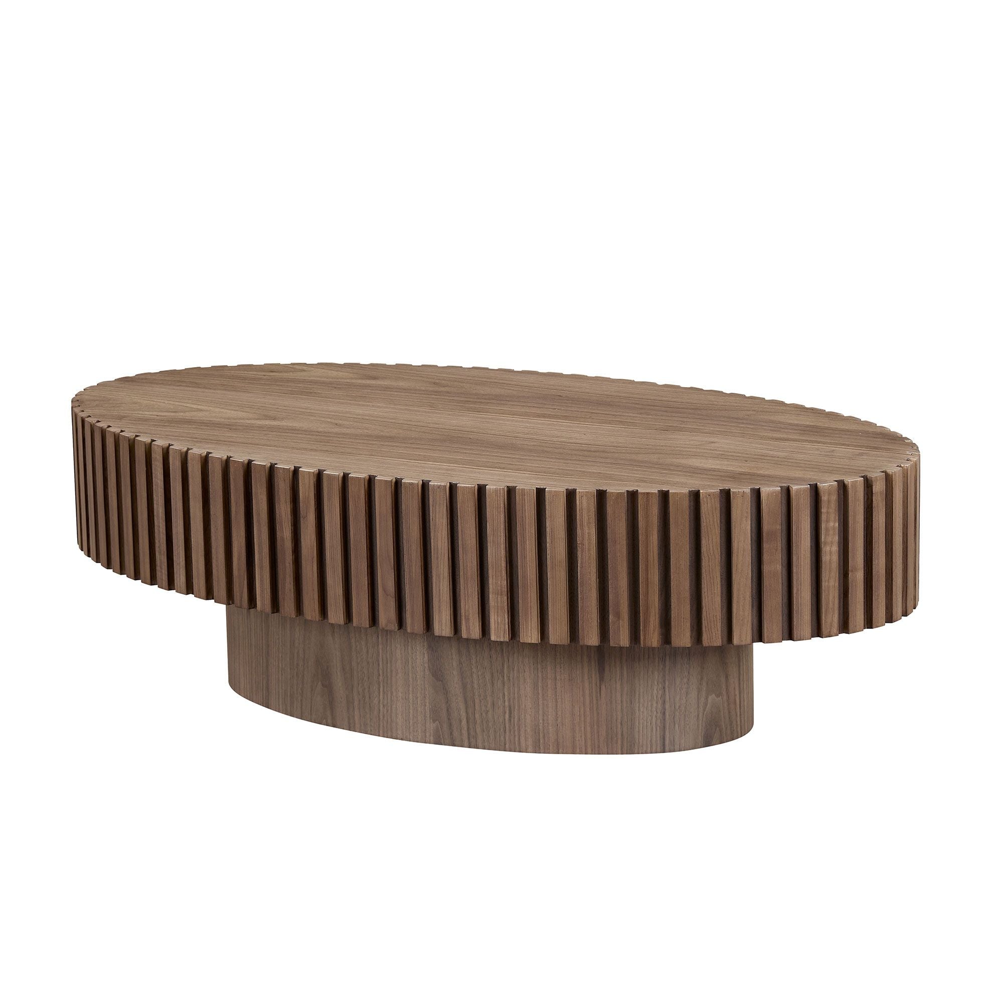Modern Handcraft Drum Coffee Table Length 43.7 inch Ellipse Coffee Table for Living Room,Oval Small Coffee Table with Sturdy Pedestal