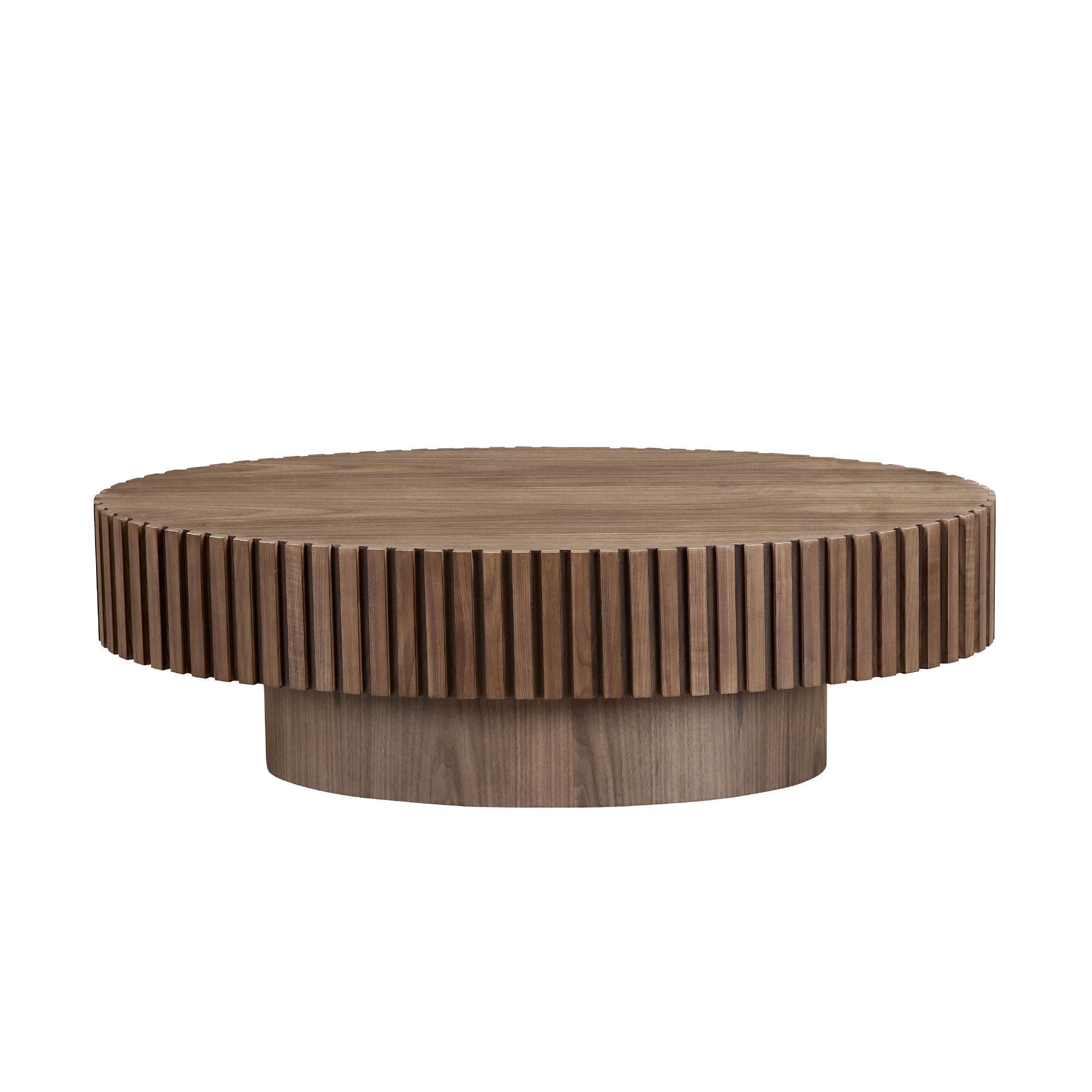 Modern Handcraft Drum Coffee Table Length 43.7 inch Ellipse Coffee Table for Living Room,Oval Small Coffee Table with Sturdy Pedestal