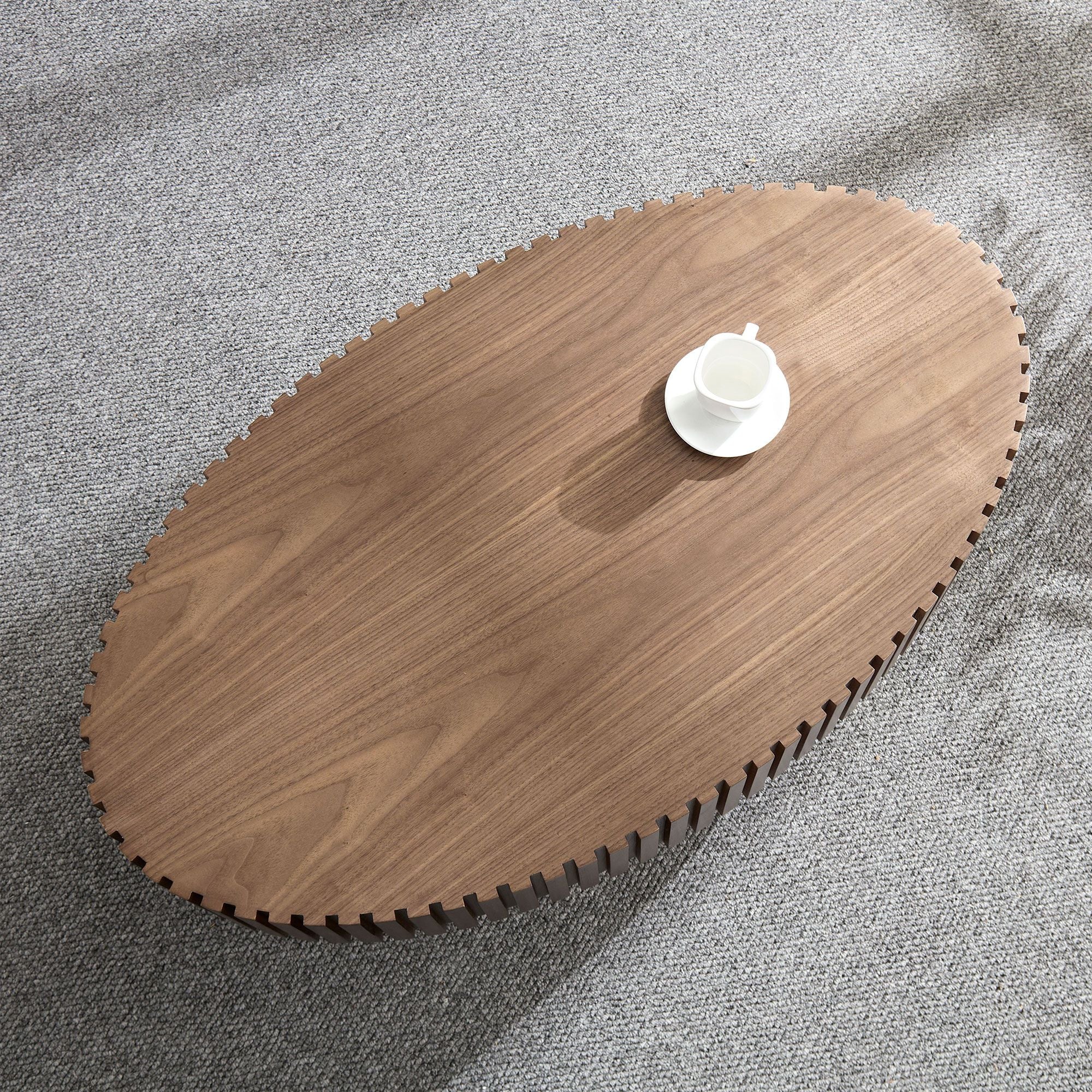 Modern Handcraft Drum Coffee Table Length 43.7 inch Ellipse Coffee Table for Living Room,Oval Small Coffee Table with Sturdy Pedestal