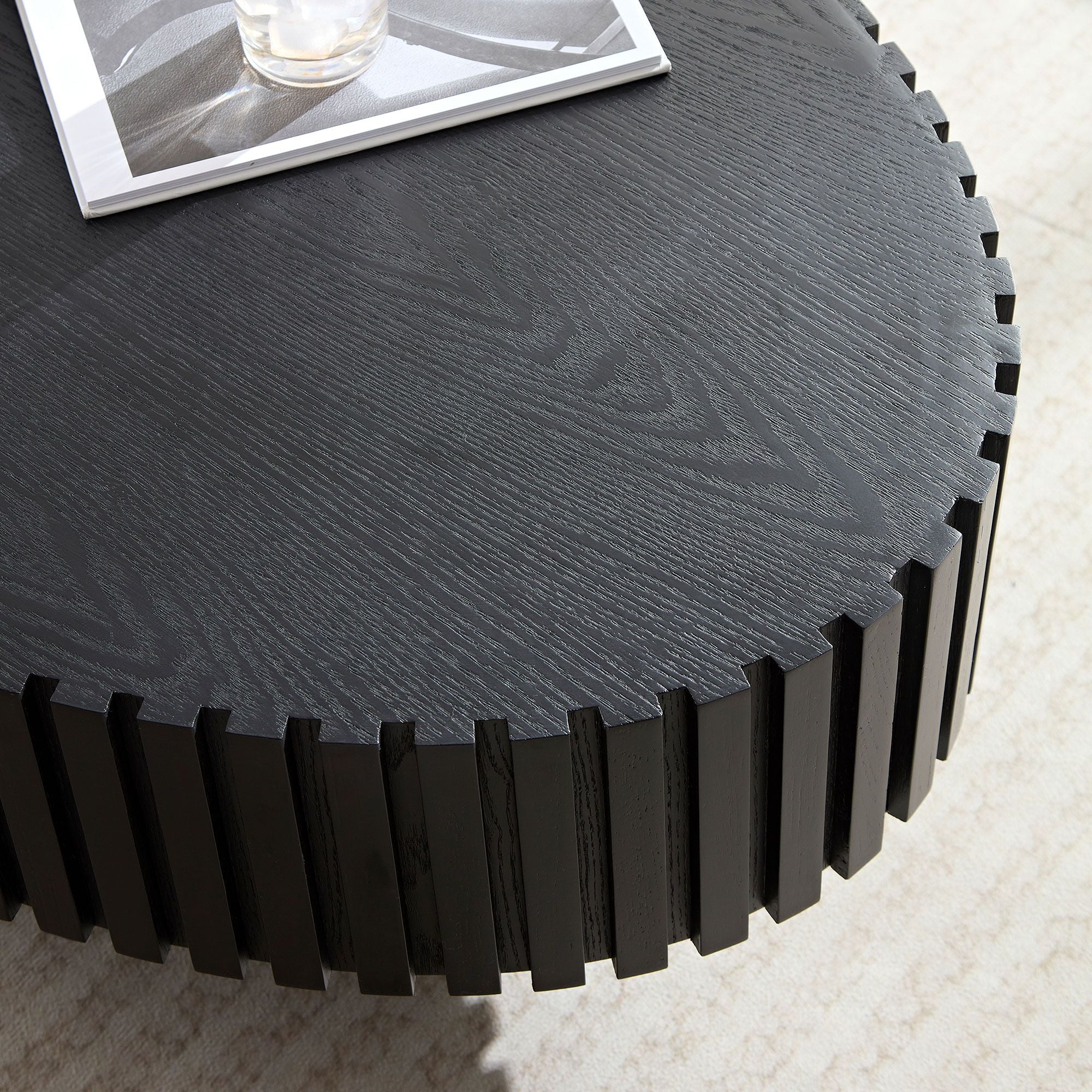 Modern Handcraft Drum Coffee Table Length 43.7 inch Ellipse Coffee Table for Living Room,Oval Small Coffee Table with Sturdy Pedestal
