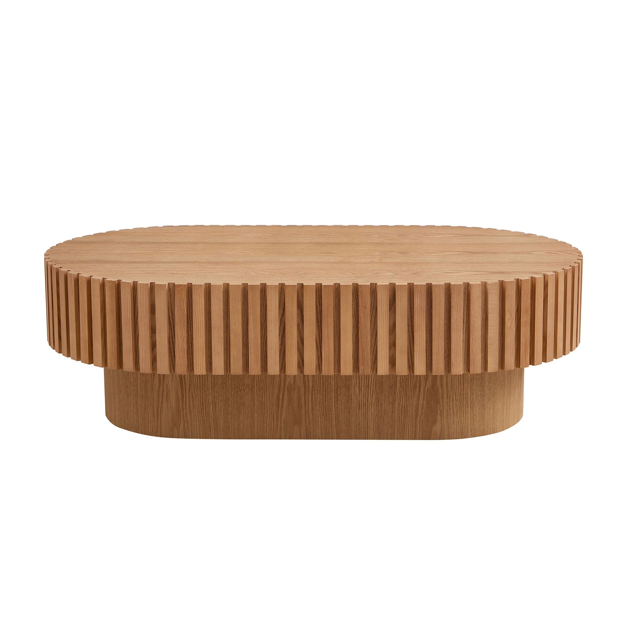 43.70 Inch Modern Handcraft Drum Coffee Table Oval Coffee Table for Living Room,Small Wooden Coffee Table with Sturdy Pedestal for Office