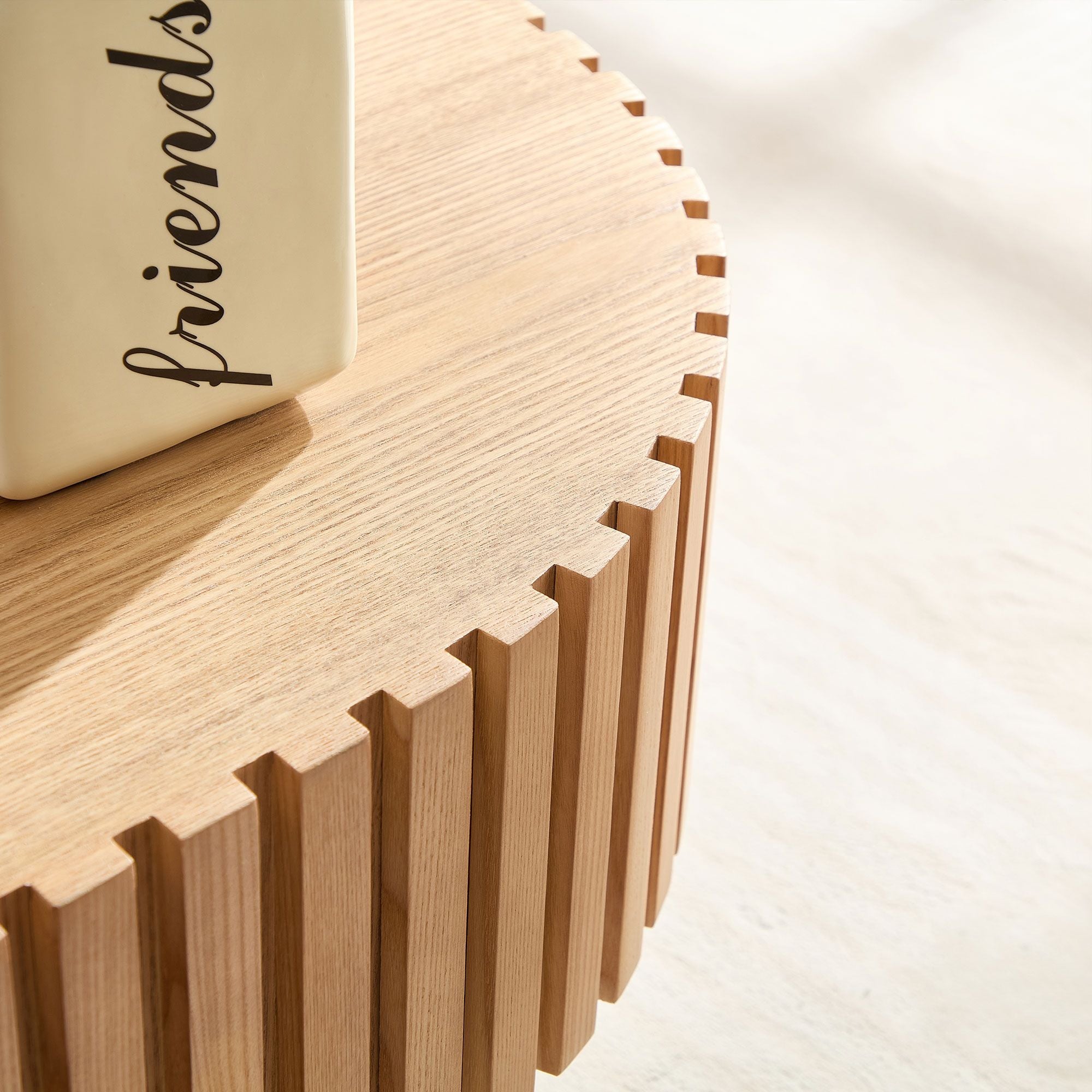43.70 Inch Modern Handcraft Drum Coffee Table Oval Coffee Table for Living Room,Small Wooden Coffee Table with Sturdy Pedestal for Office