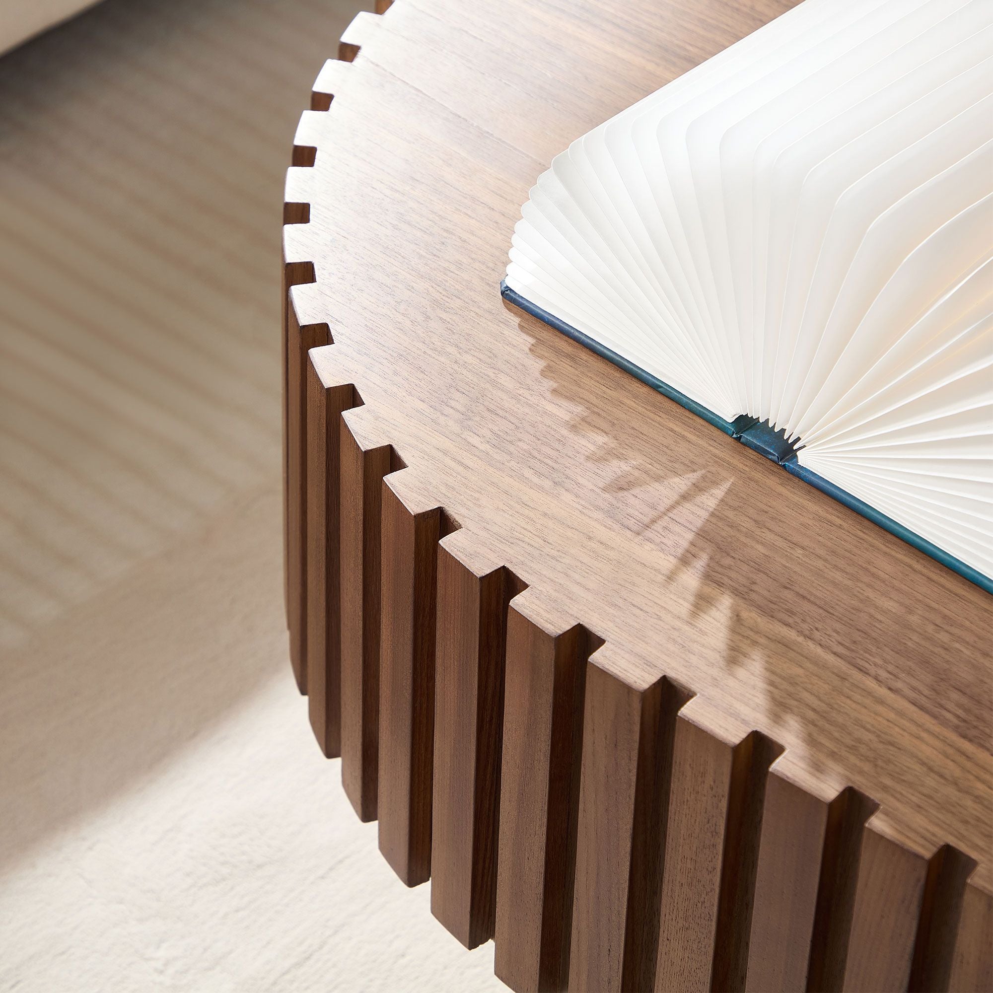 43.70 Inch Modern Handcraft Drum Coffee Table Oval Coffee Table for Living Room,Small Wooden Coffee Table with Sturdy Pedestal for Office