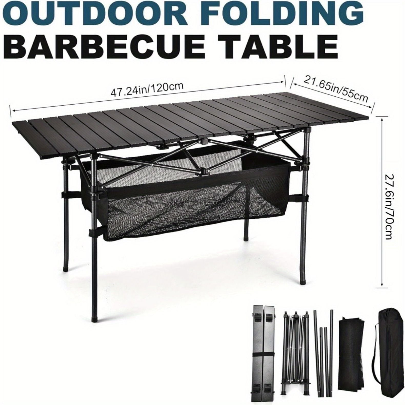 Portable Outdoor Folding Picnic Table, Lightweight Aluminum Roll-Up Camping Table with Carry Bag for Camping, Beach, Backyard, BBQ, Party, Patio, and Picnic