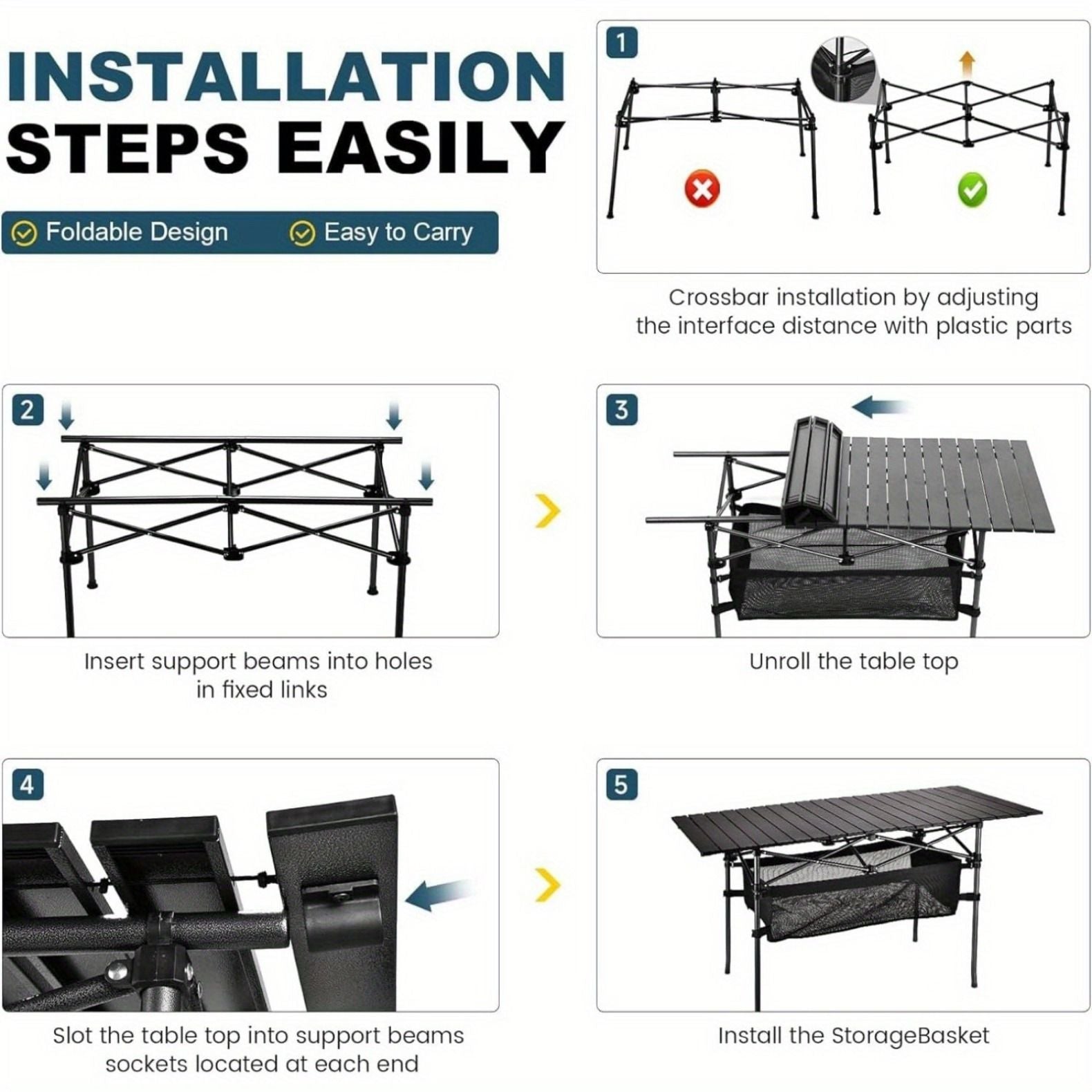 Portable Outdoor Folding Picnic Table, Lightweight Aluminum Roll-Up Camping Table with Carry Bag for Camping, Beach, Backyard, BBQ, Party, Patio, and Picnic