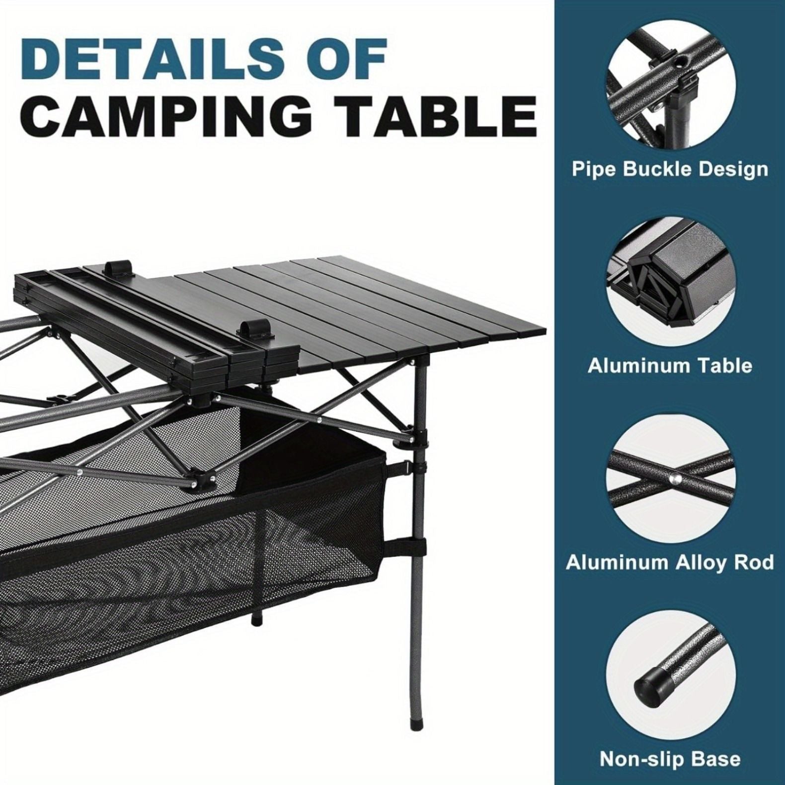 Portable Outdoor Folding Picnic Table, Lightweight Aluminum Roll-Up Camping Table with Carry Bag for Camping, Beach, Backyard, BBQ, Party, Patio, and Picnic
