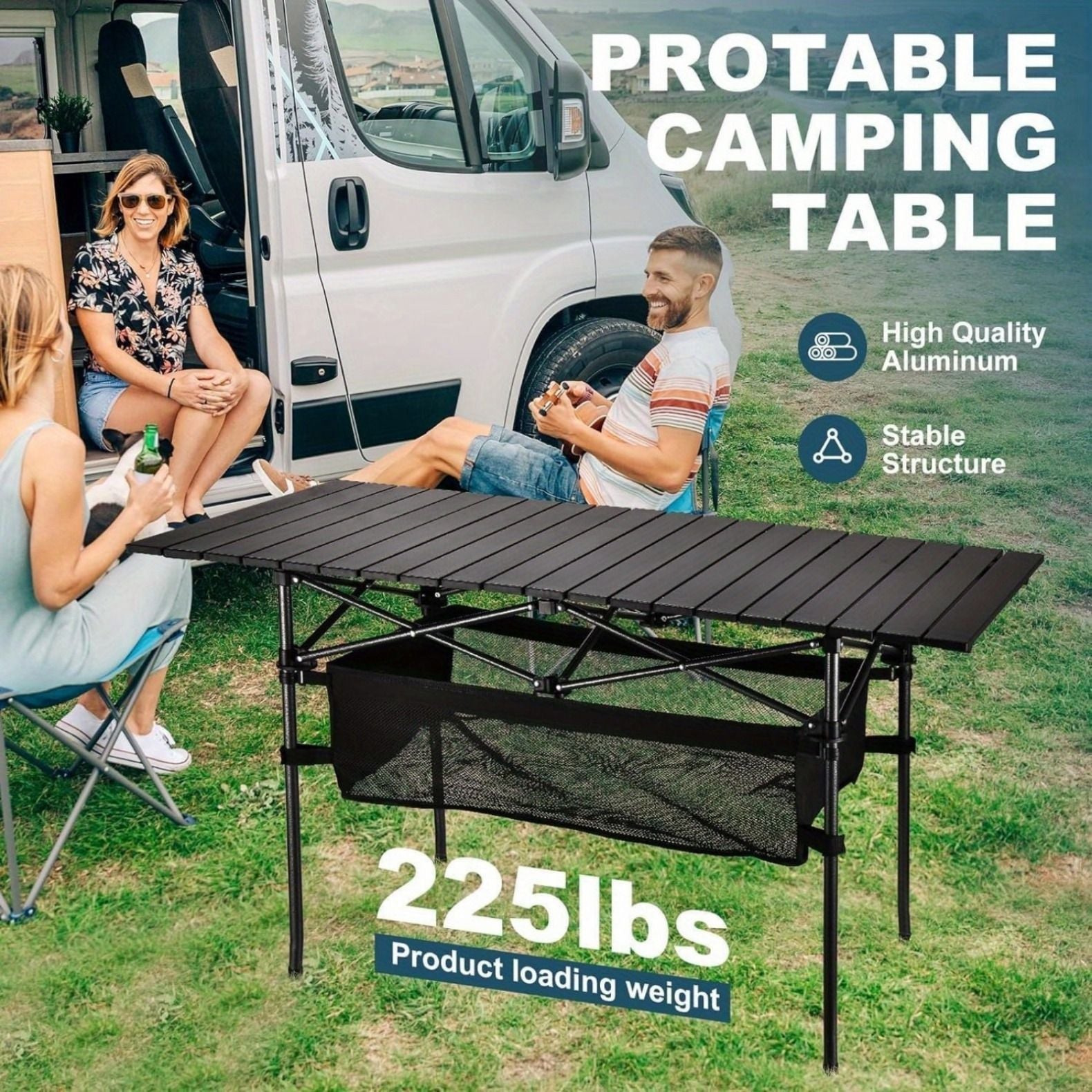 Portable Outdoor Folding Picnic Table, Lightweight Aluminum Roll-Up Camping Table with Carry Bag for Camping, Beach, Backyard, BBQ, Party, Patio, and Picnic