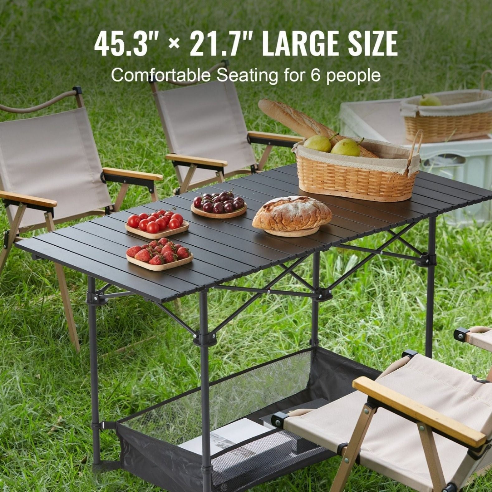 Portable Outdoor Folding Picnic Table, Lightweight Aluminum Roll-Up Camping Table with Carry Bag for Camping, Beach, Backyard, BBQ, Party, Patio, and Picnic