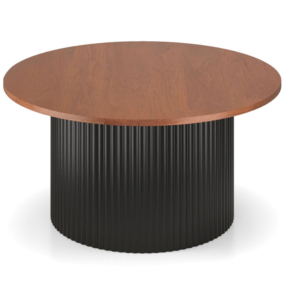Round coffee table, living room table with solid wood frame and wooden tabletop