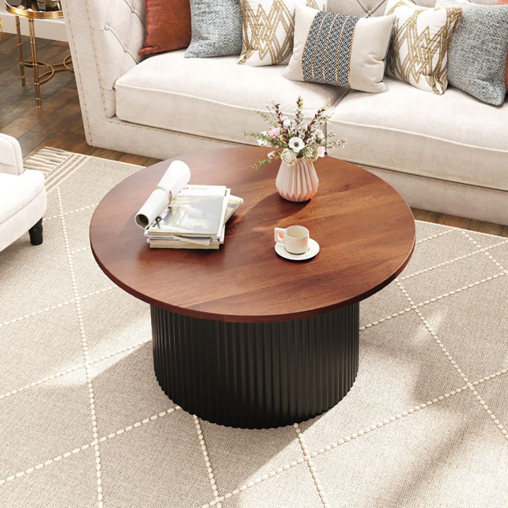 Round coffee table, living room table with solid wood frame and wooden tabletop