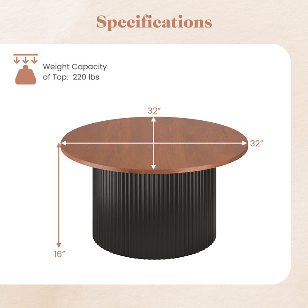 Round coffee table, living room table with solid wood frame and wooden tabletop