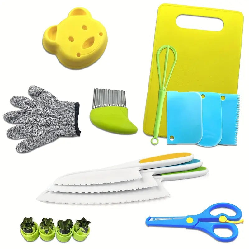 Everyday Kitchens Complete Youngsters Cooking Set - Real Cooking Tools, Safety Knives, and Playful Accessories for Youngsters Aged 4-8, Including Spatula, Ladle, Whisk, Baking Pan, and More,
