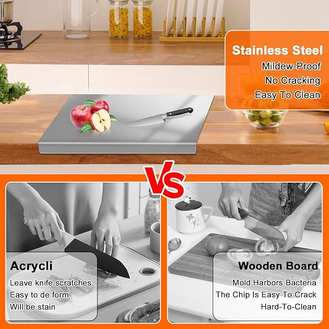 XXL cooked meat baking tray, double-sided cutting board, stainless steel rolling plate, breakfast tray, suitable for fruits, vegetables, meats, Father's Day gift Chopping Kitchen Knives