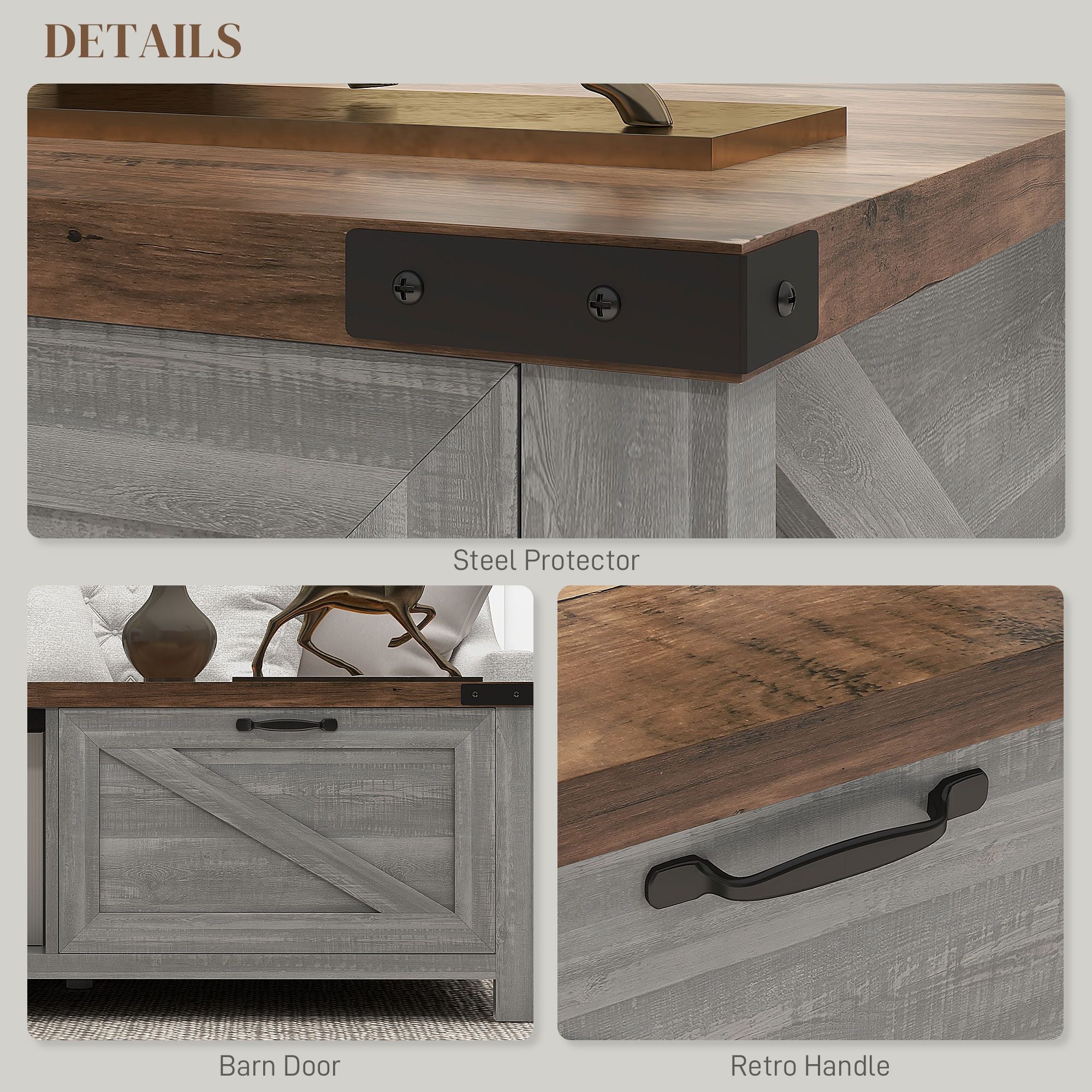 Coffee Table with Storage, Farmhouse Living Room Table with Storage Drawer and Open Shelf, Distressed Gray