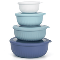 8 Piece Mixing Bowl with Lids Set, Plastic Bowls, Meal Prep Bowl Set, Nesting Mixing Bowls for Space Saving Storage, Ideal for Cooking, Baking, Food Prep, Dishwasher Safe - Wide Bowls, Blue