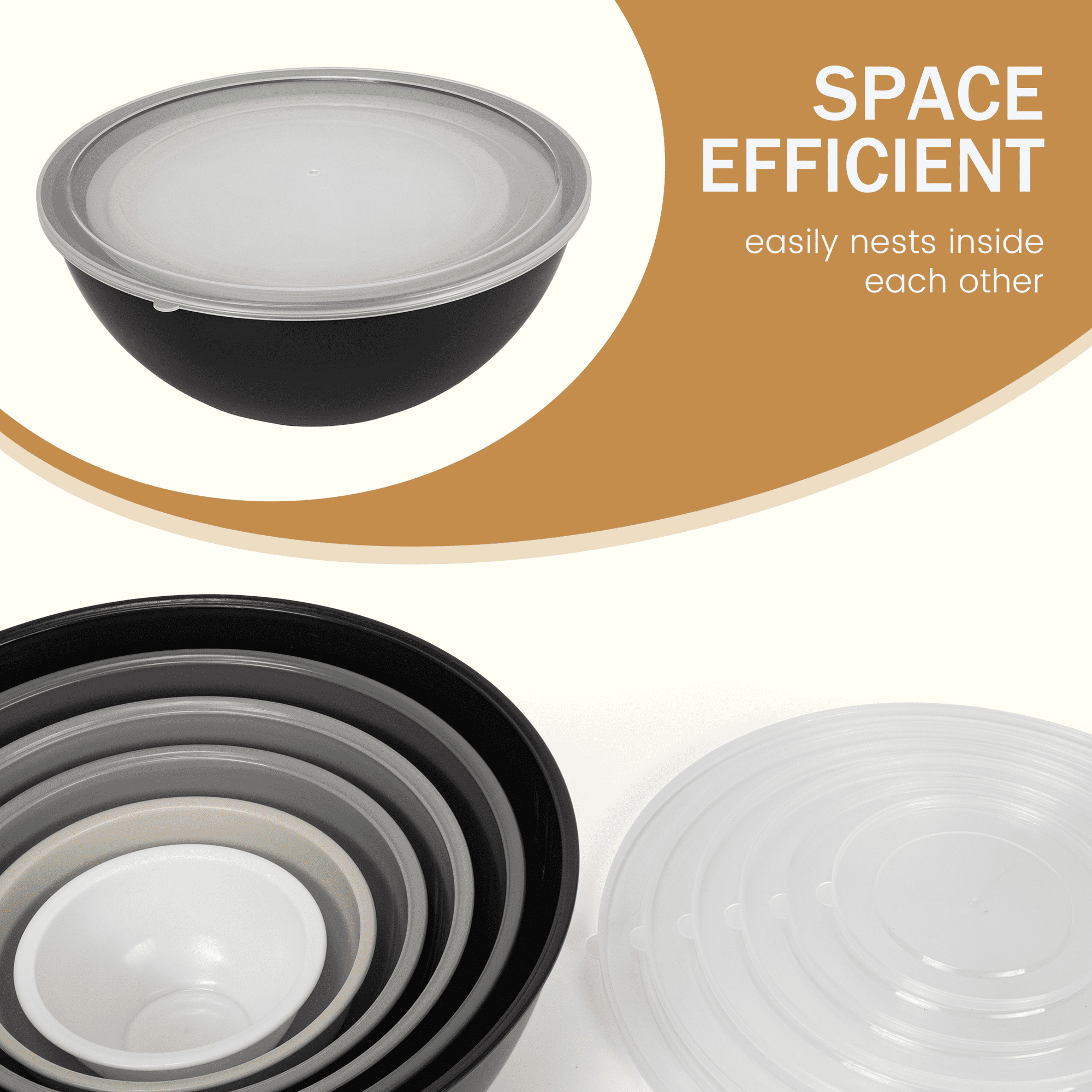 Bowls with Lids Set, 12 Piece Plastic Mixing Bowls Set, Nesting Mixing Bowl for Space Saving Storage, Ideal for Cooking, Baking, Food Prep (Gray)