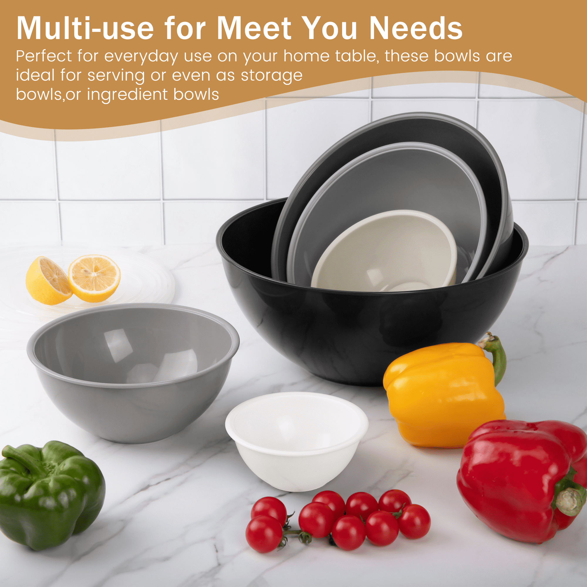 Bowls with Lids Set, 12 Piece Plastic Mixing Bowls Set, Nesting Mixing Bowl for Space Saving Storage, Ideal for Cooking, Baking, Food Prep (Gray)